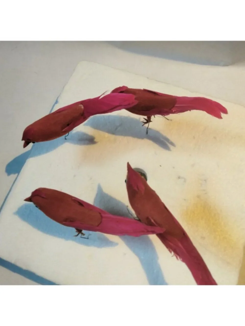 Red Cardinal Bird Figurine Feathers Wire Pick Crafts Lot 4